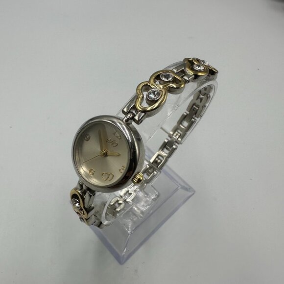 Heart Watch Women Silver Gold Two Tone  Rhinestone Band New Battery 7.5 Inch - Picture 6 of 14